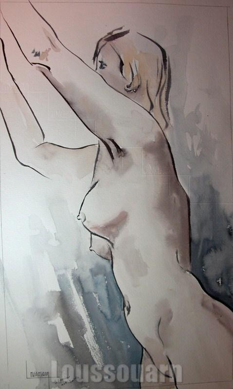 Nu féminin croquis aquarellé