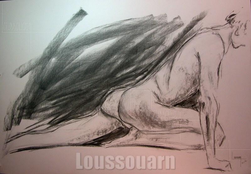 Fusain croquis nu masculin danseur