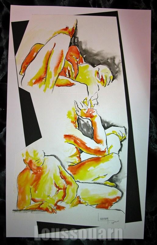 Croquis jaune orange nu masculin