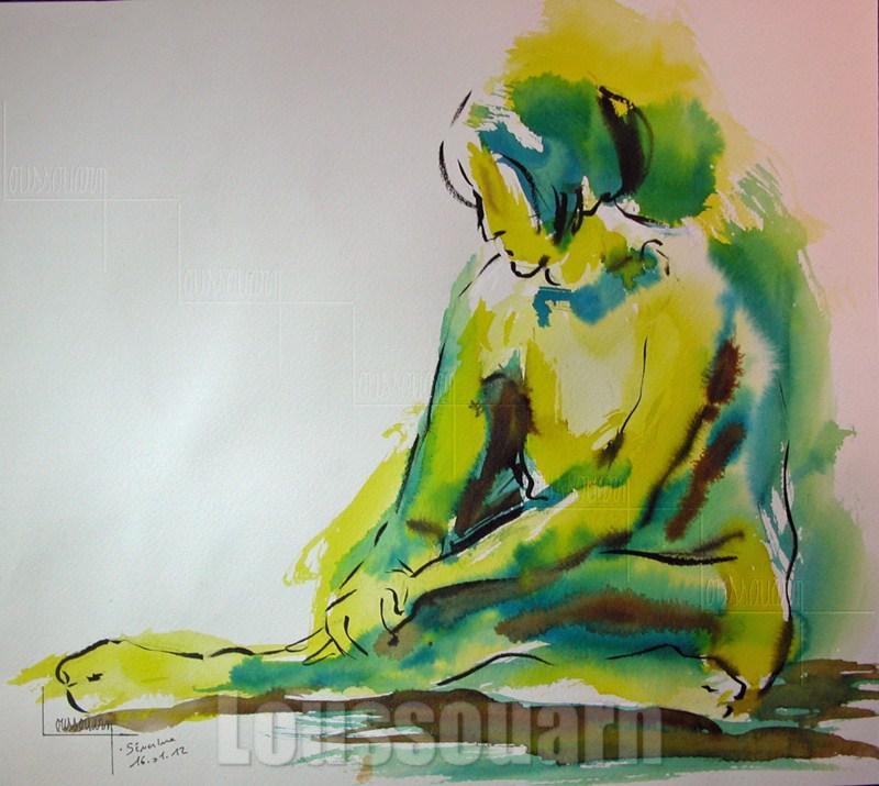 Nu vert aquarelle