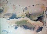 Croquis aquarelle Nu vert bleu